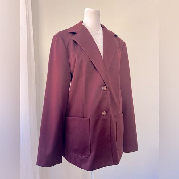 Vintage ‘80s Devon Burgundy Single Breasted Blazer - Picture 3 of 5